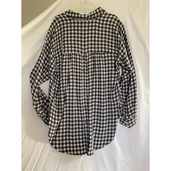 Anthropologie Isadora Button Back Tunic Top Black White Gingham Shirt Medium - Picture 3 of 12